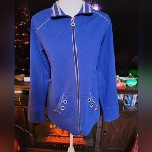 Quacker Factory‎ by Jeanne Bice blue & gold zip up sweatshirt size Medium